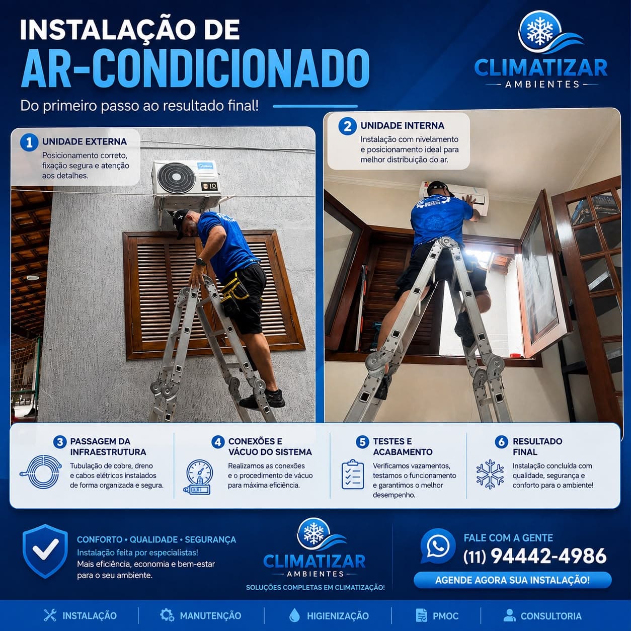 Etapas de uma instalação de ar-condicionado realizada pela Climatizar